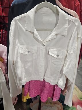White Cropped Button-Front Jacket